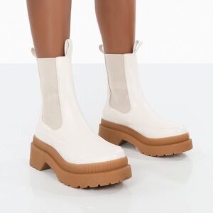 White Chunky Rubber Sole Chelsea Boots